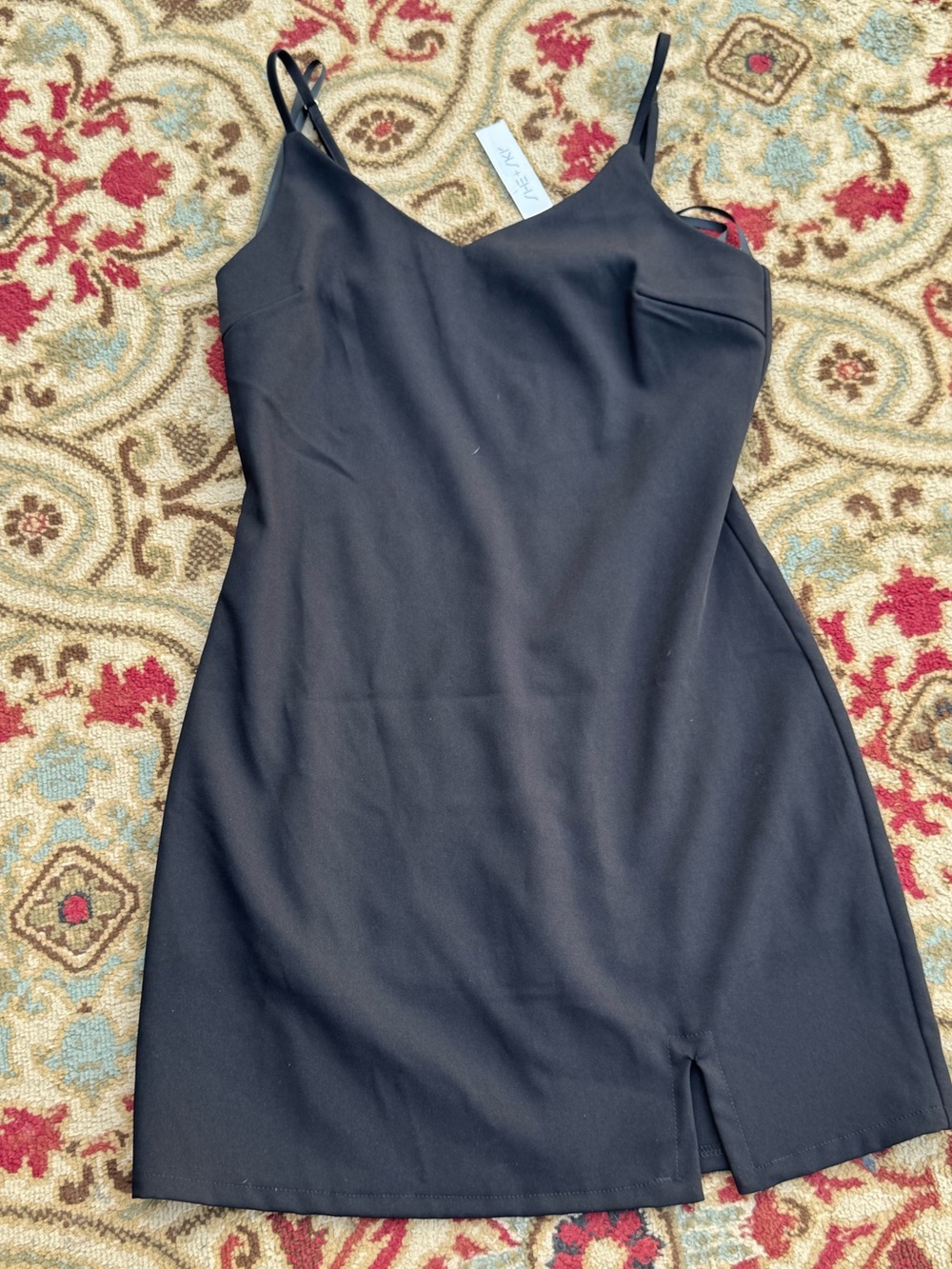 She + Sky Black Slip Mini Dress with Front Slit